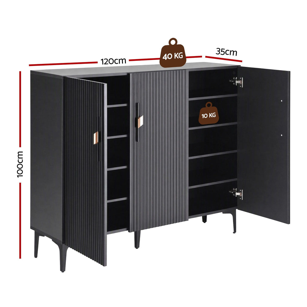Shoe Cabinet – Fluted, Black, Holds 25 Pairs