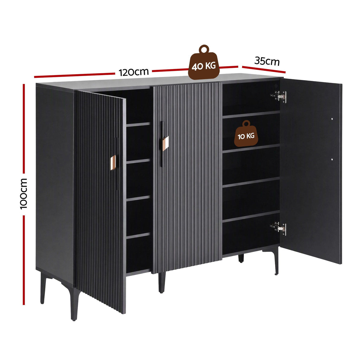 Shoe Cabinet – Fluted, Black, Holds 25 Pairs