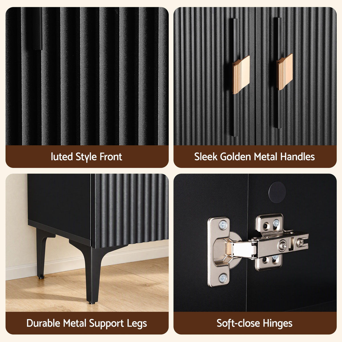 Shoe Cabinet – Fluted, Black, Holds 25 Pairs