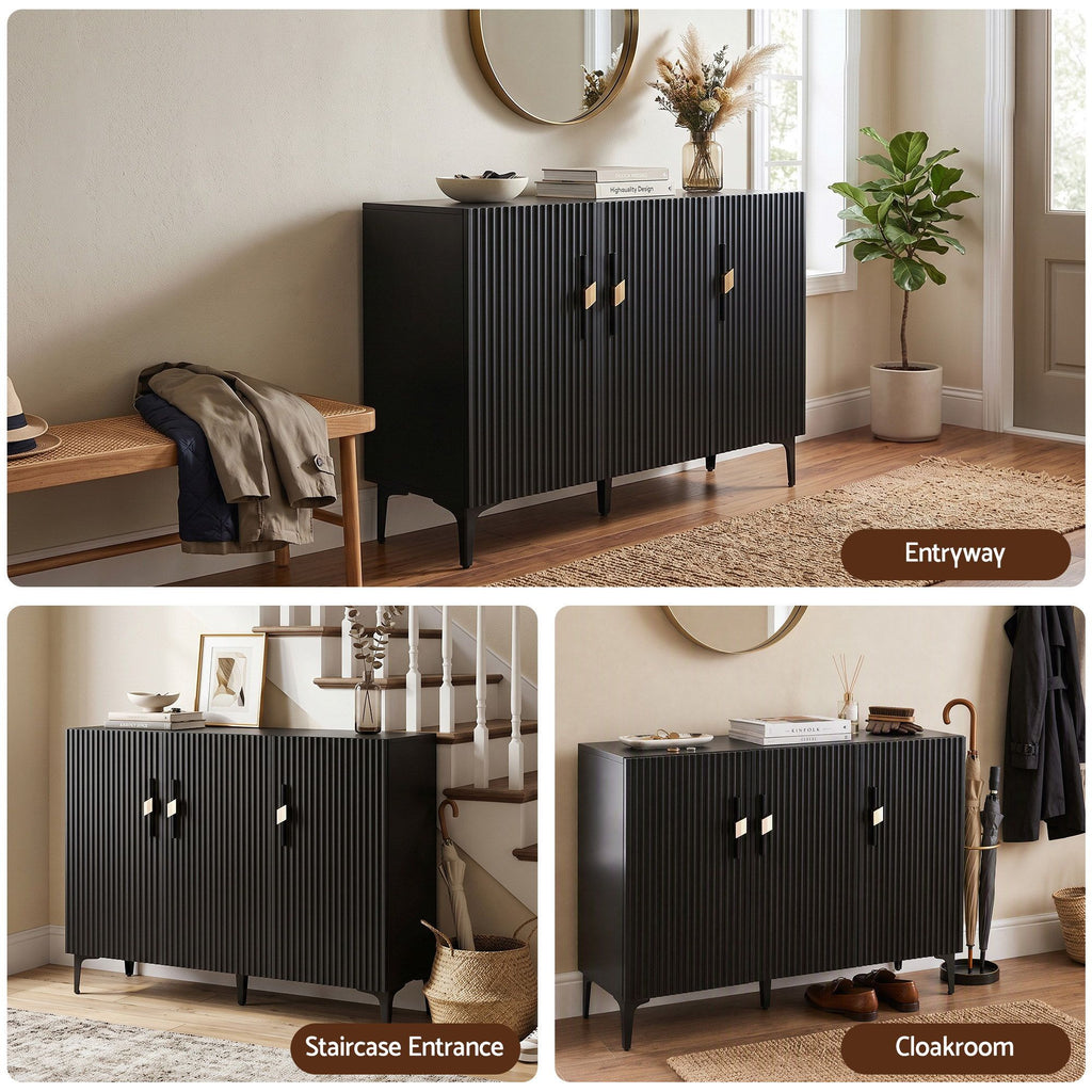 Shoe Cabinet – Fluted, Black, Holds 25 Pairs