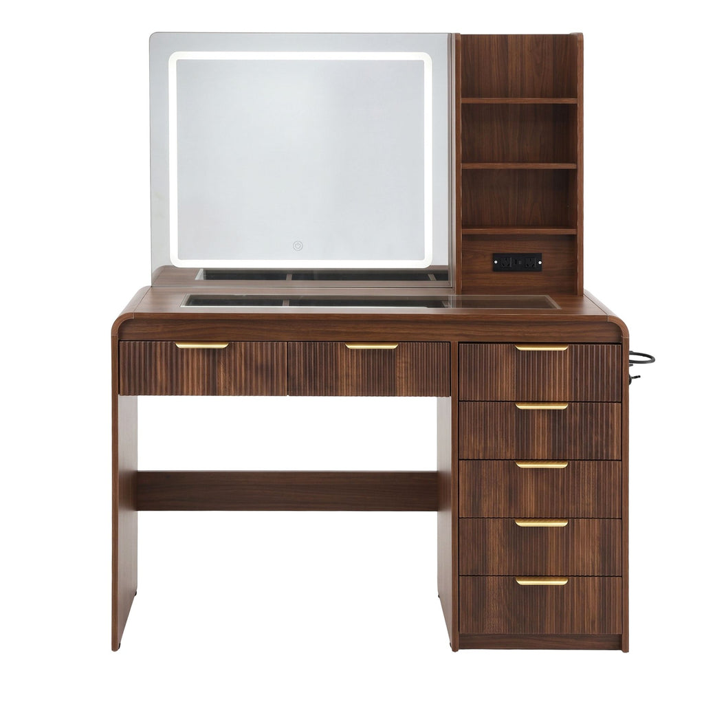 Dressing Table with LED Mirror & 7 Drawers – Walnut