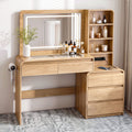 Dressing Table with LED Mirror & 5 Drawers – Wood