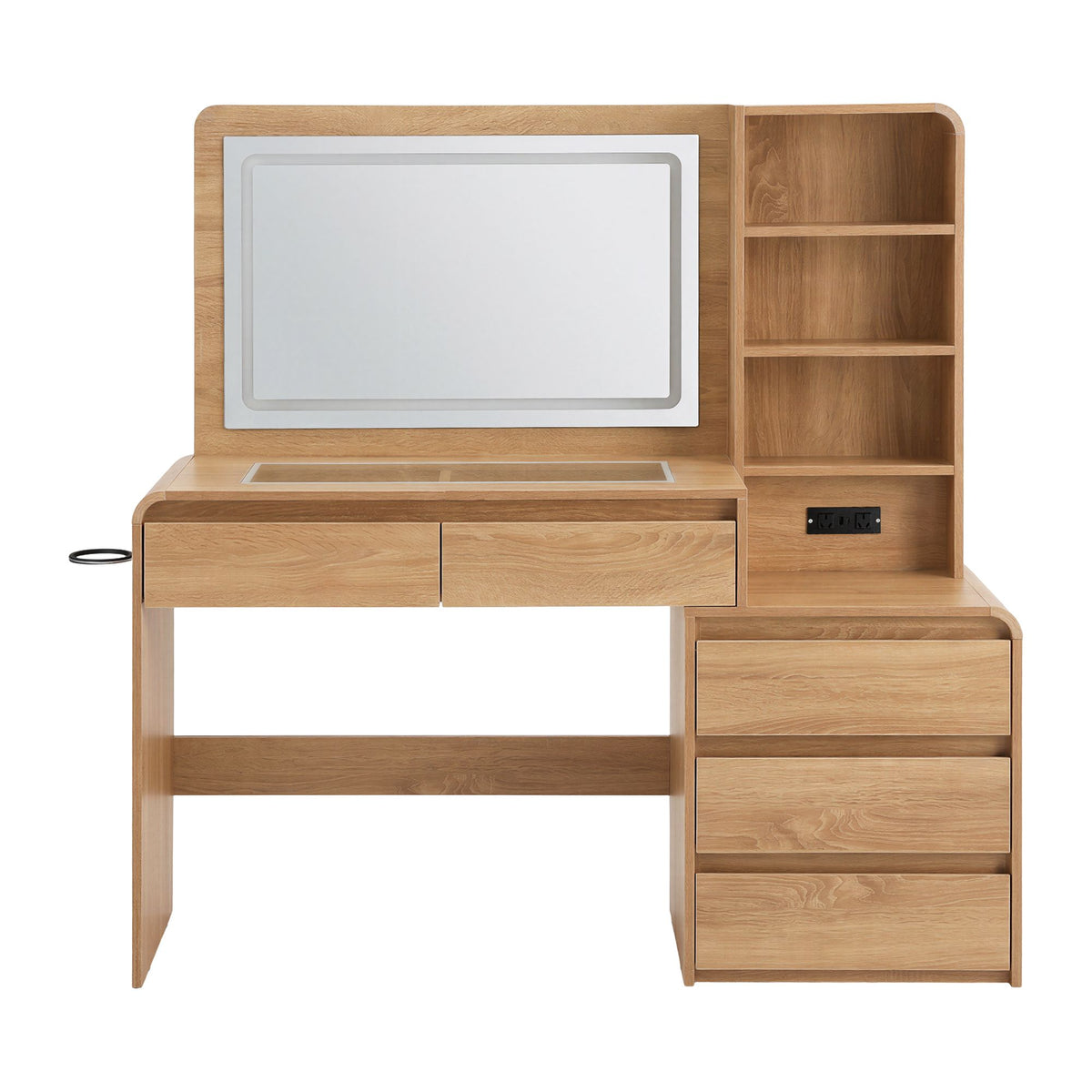 Dressing Table with LED Mirror & 5 Drawers – Wood