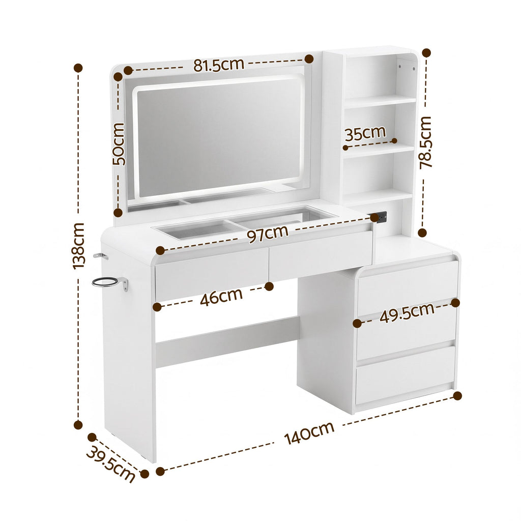 Dressing Table with LED Mirror & 5 Drawers – White