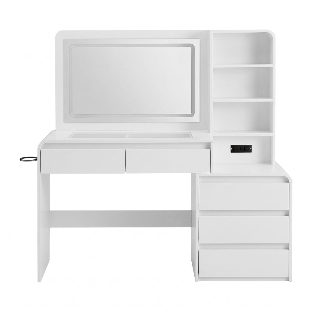 Dressing Table with LED Mirror & 5 Drawers – White