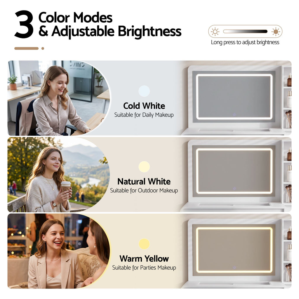 Dressing Table with LED Mirror & 5 Drawers – White