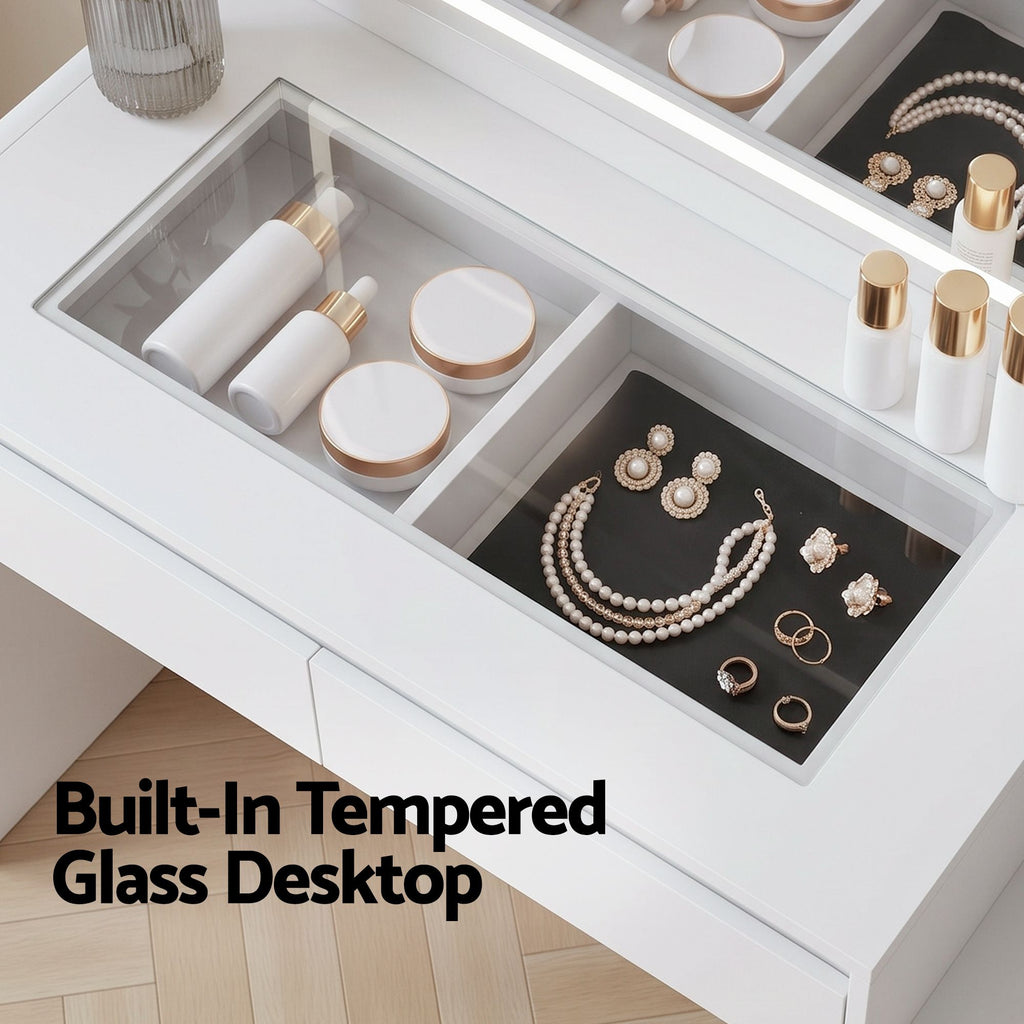 Dressing Table with LED Mirror & 5 Drawers – White