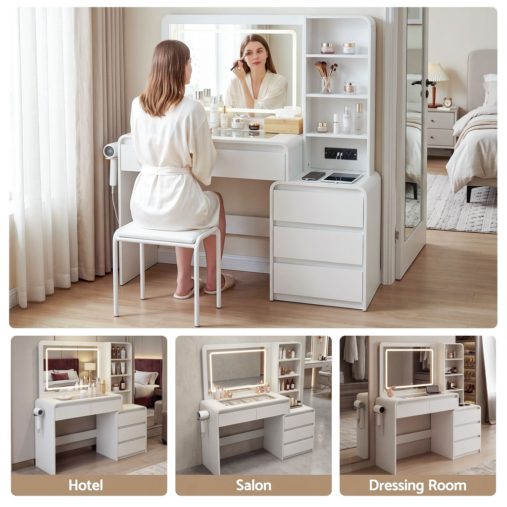 Dressing Table with LED Mirror & 5 Drawers – White