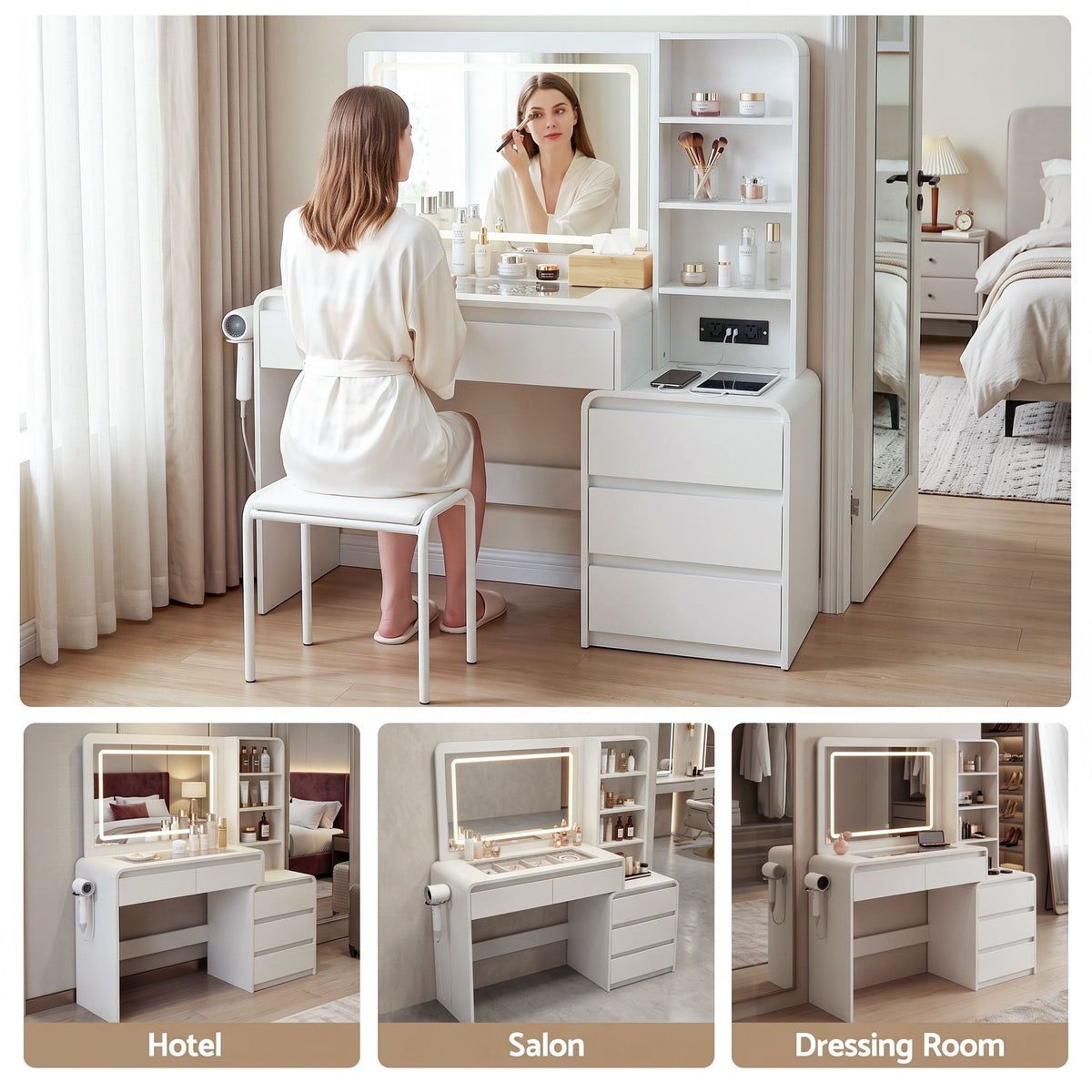 Dressing Table with LED Mirror & 5 Drawers – White