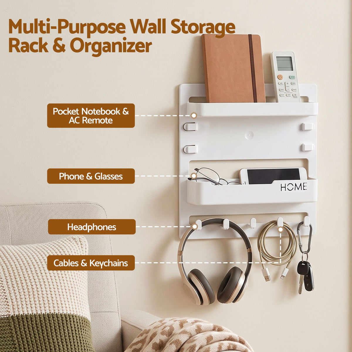 Bedside Wall Shelf – Self-Adhesive, White