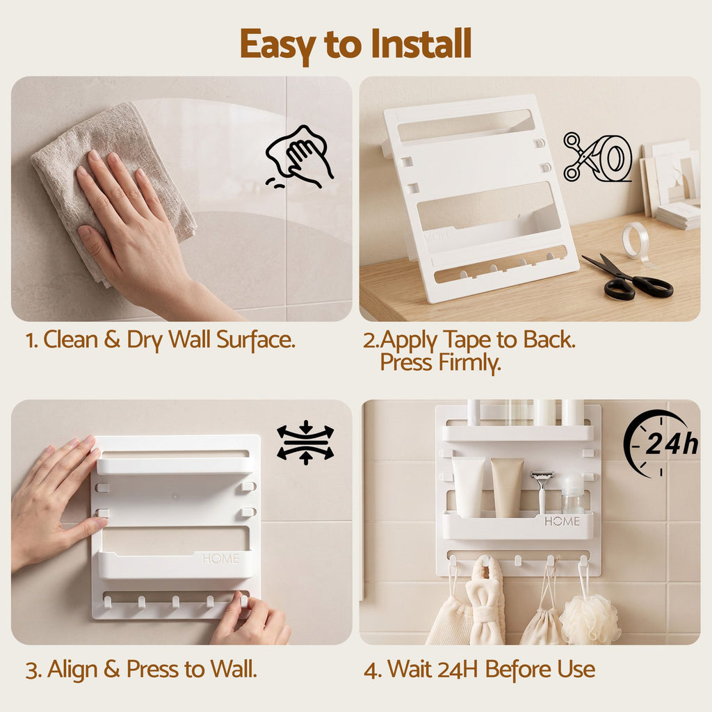 Bedside Wall Shelf – Self-Adhesive, White