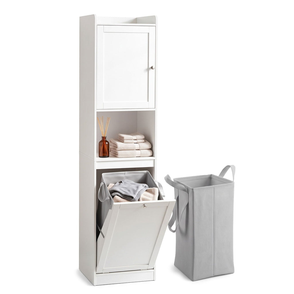 Bathroom Cabinet with Laundry Hamper – Tall, White
