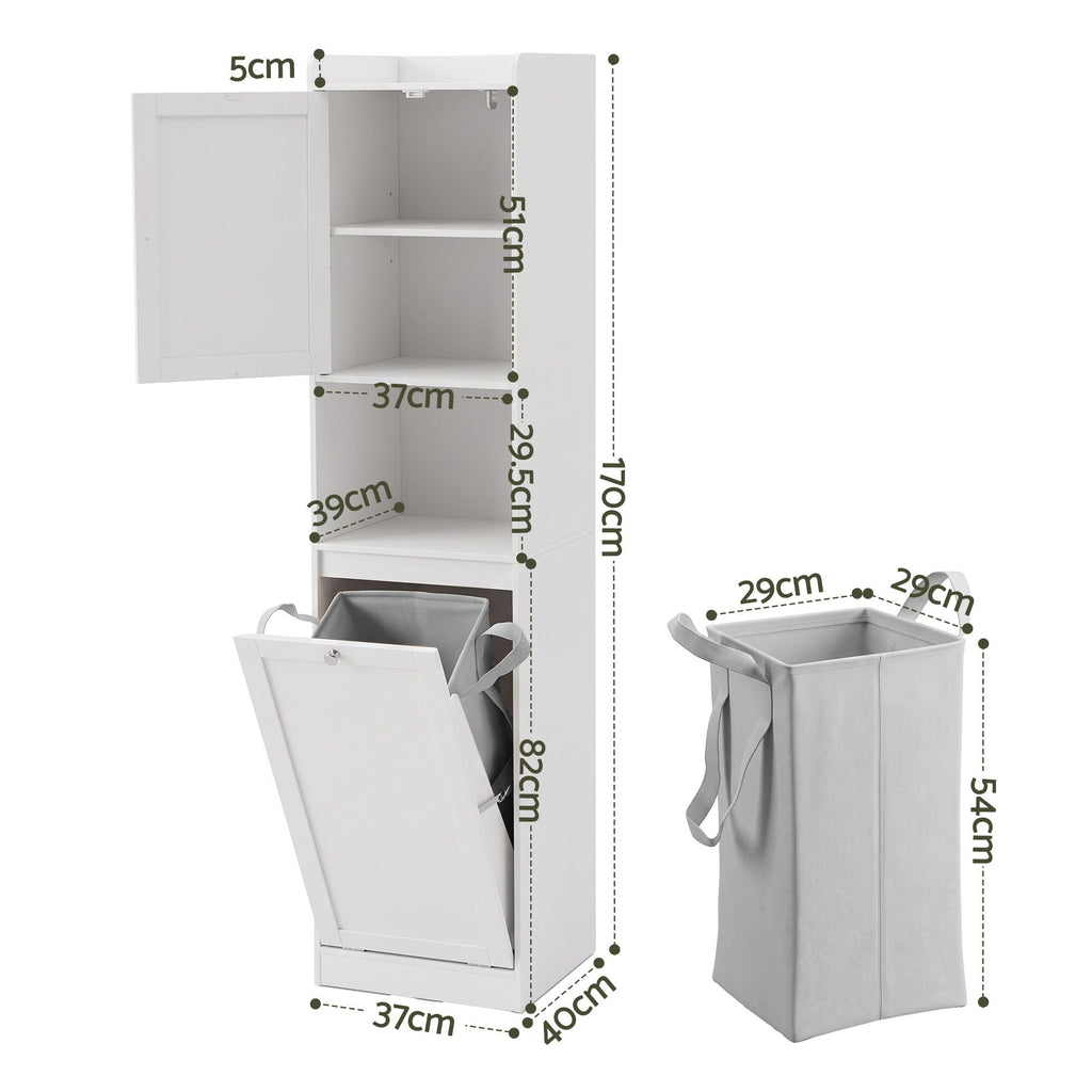 Bathroom Cabinet with Laundry Hamper – Tall, White
