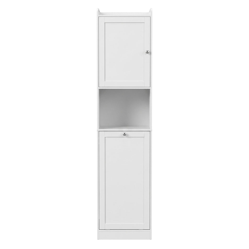 Bathroom Cabinet with Laundry Hamper – Tall, White