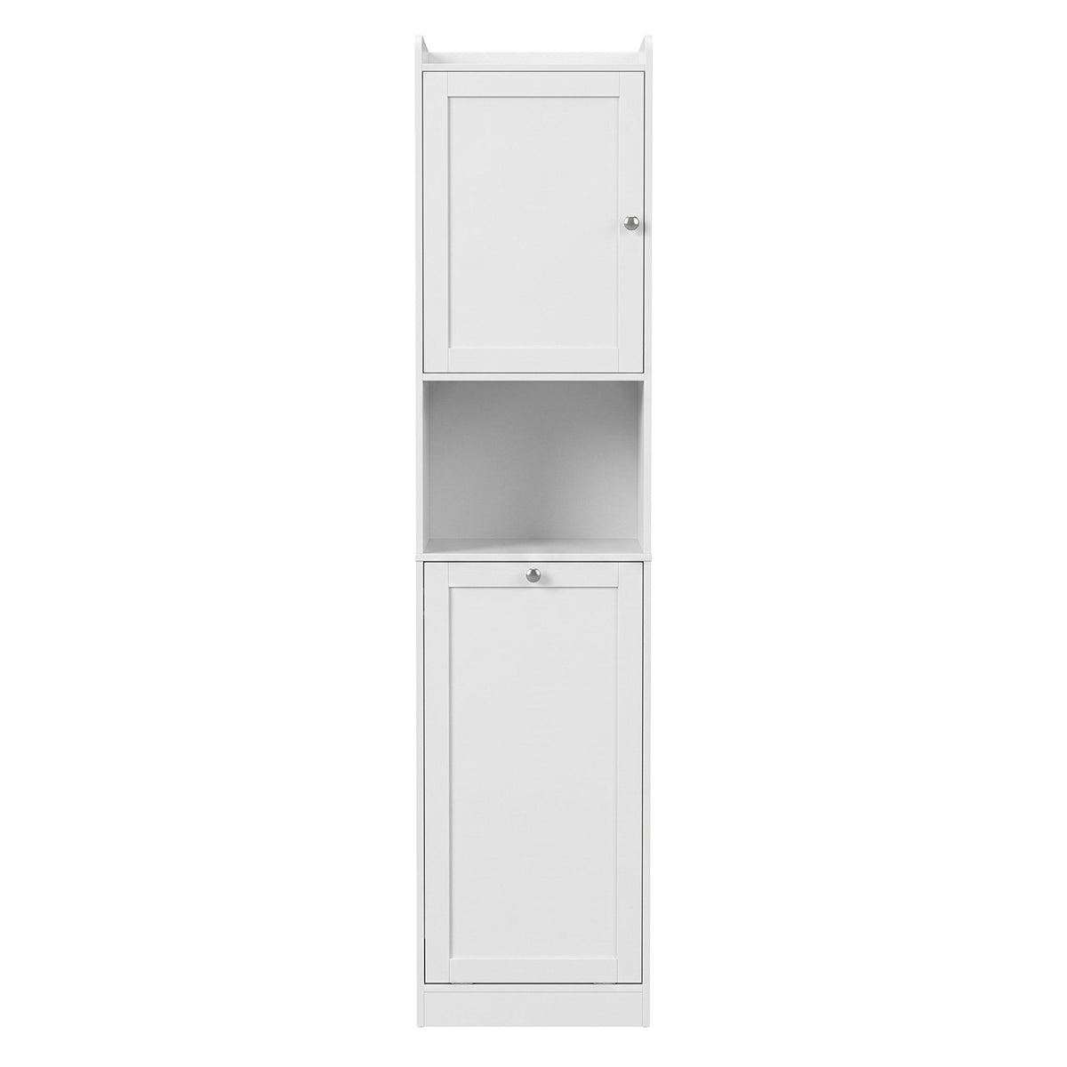 Bathroom Cabinet with Laundry Hamper – Tall, White