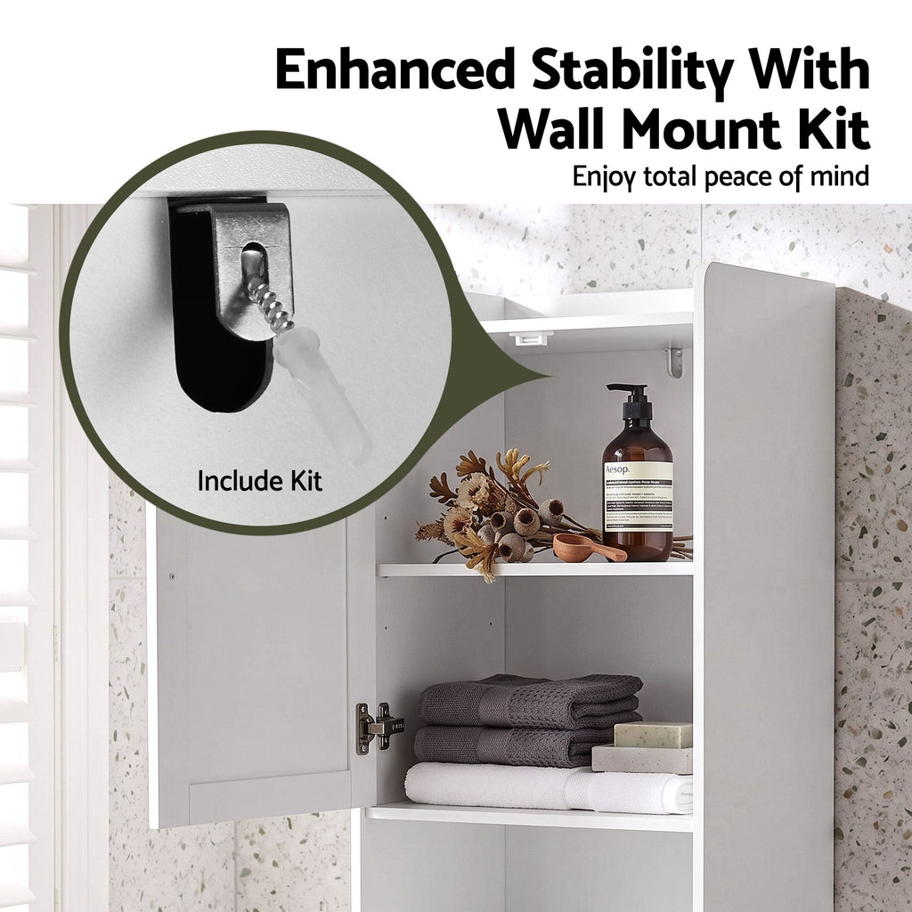 Bathroom Cabinet with Laundry Hamper – Tall, White