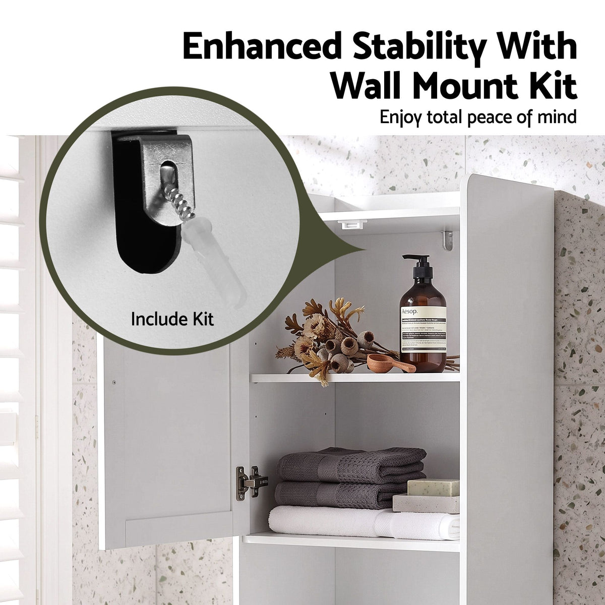 Bathroom Cabinet with Laundry Hamper – Tall, White