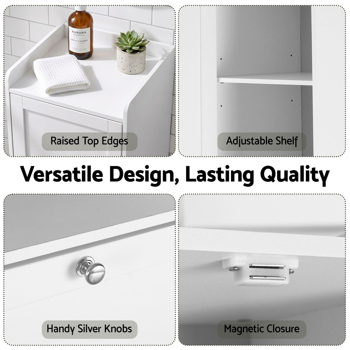 Bathroom Cabinet with Laundry Hamper – Tall, White