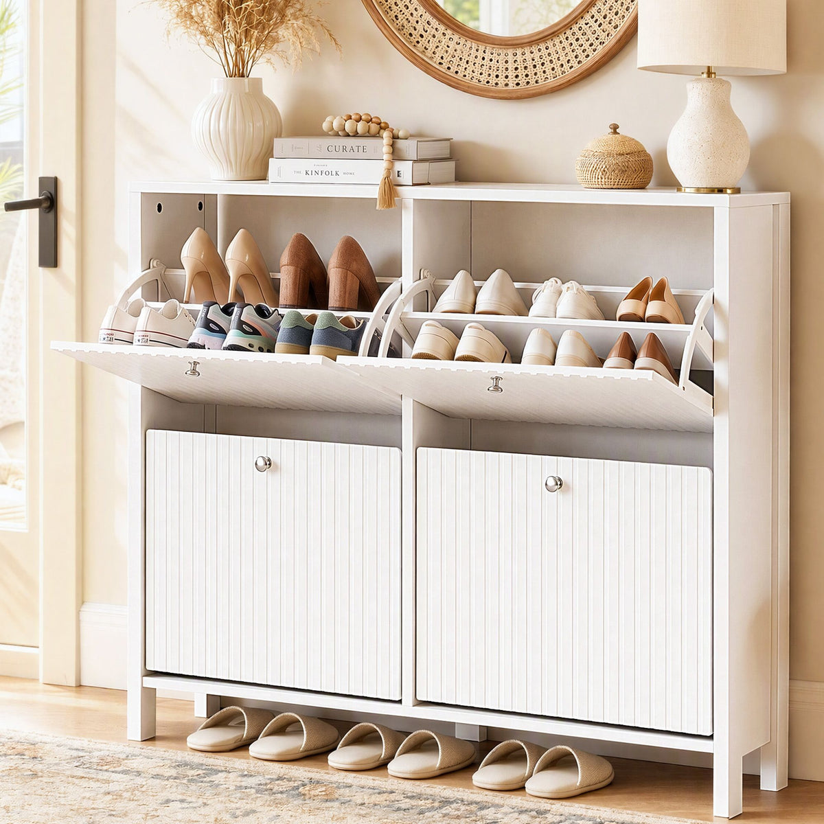 Shoe Cabinet – Fluted, 4 Drawers, White