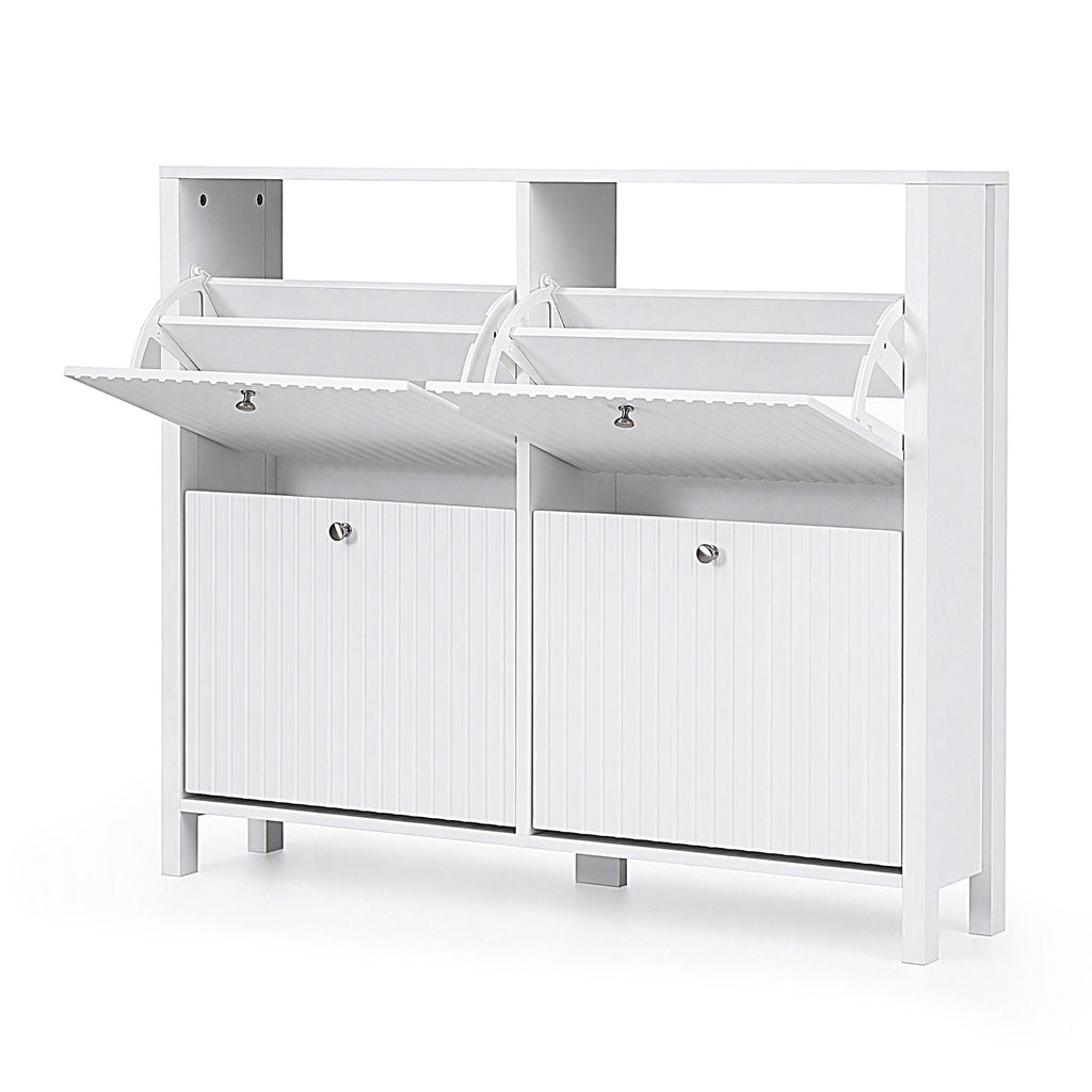Shoe Cabinet – Fluted, 4 Drawers, White