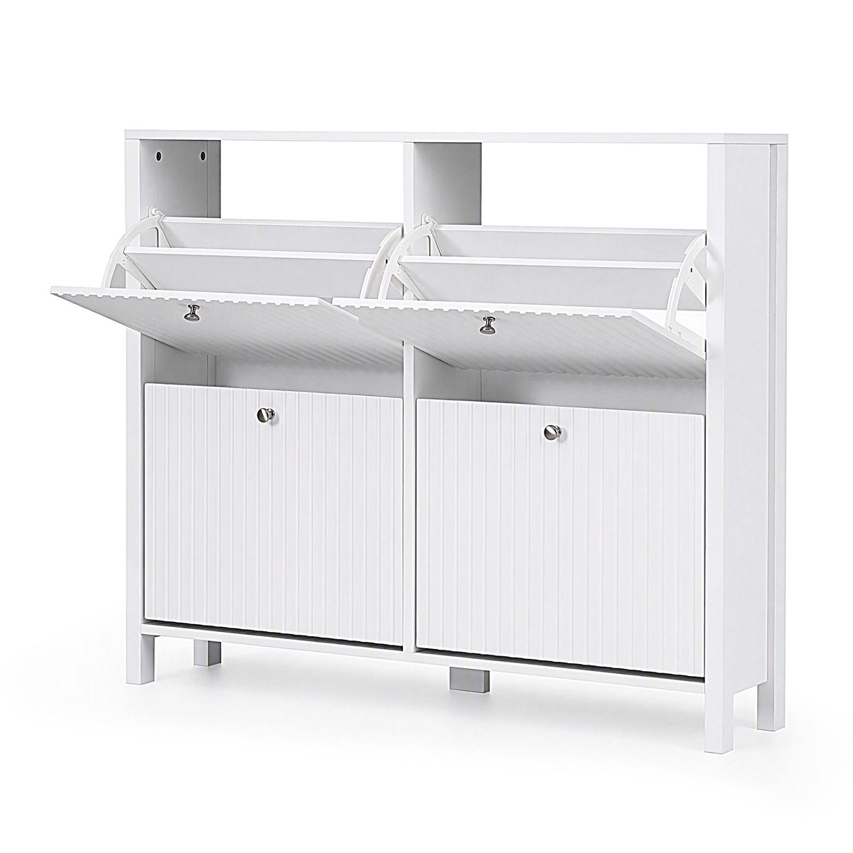 Shoe Cabinet – Fluted, 4 Drawers, White