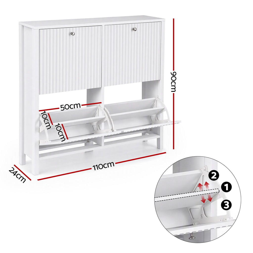 Shoe Cabinet – Fluted, 4 Drawers, White