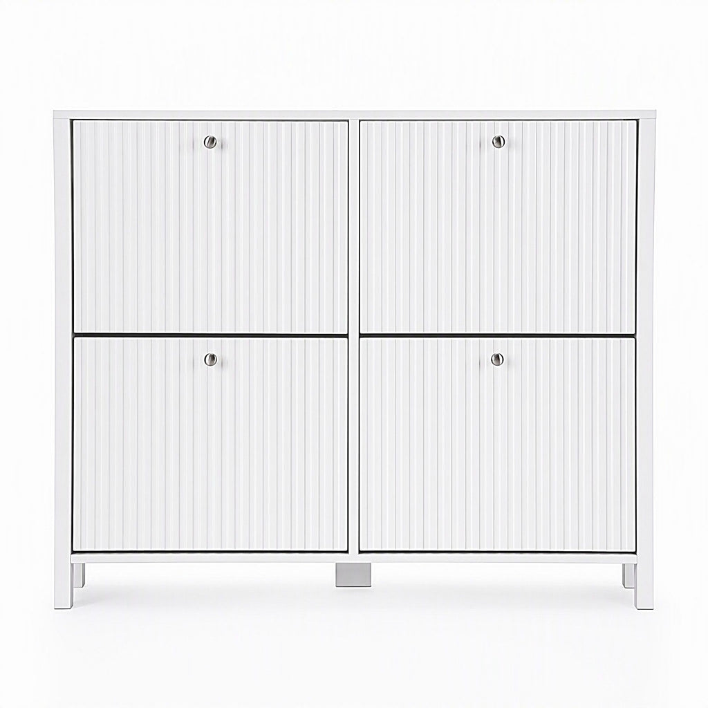 Shoe Cabinet – Fluted, 4 Drawers, White