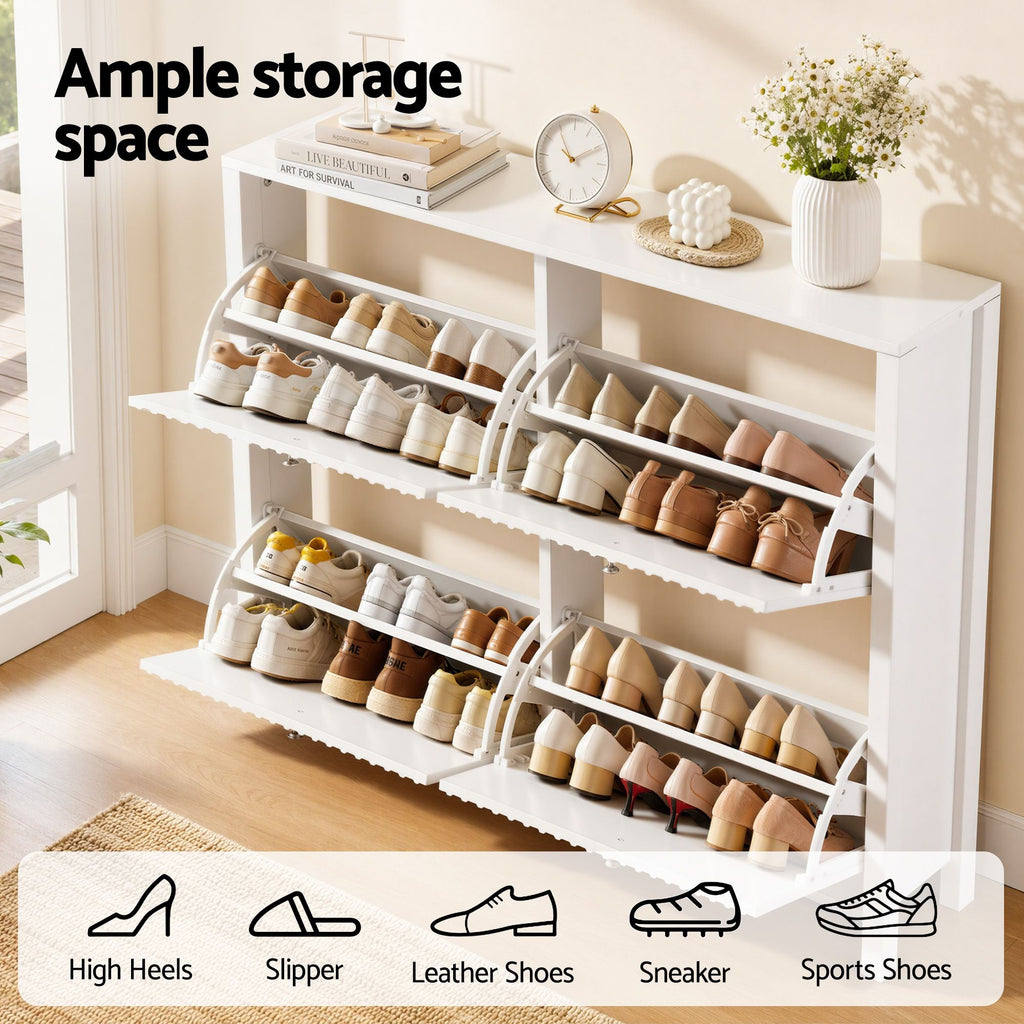 Shoe Cabinet – Fluted, 4 Drawers, White