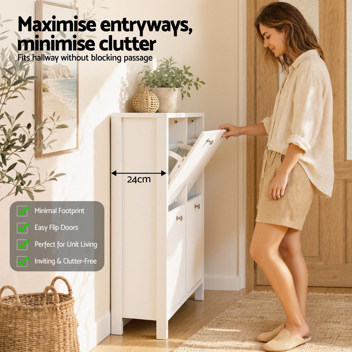 Shoe Cabinet – Fluted, 4 Drawers, White
