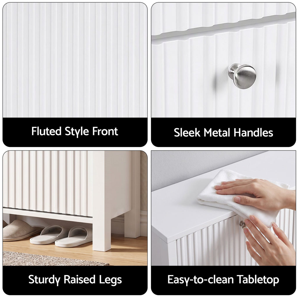 Shoe Cabinet – Fluted, 4 Drawers, White