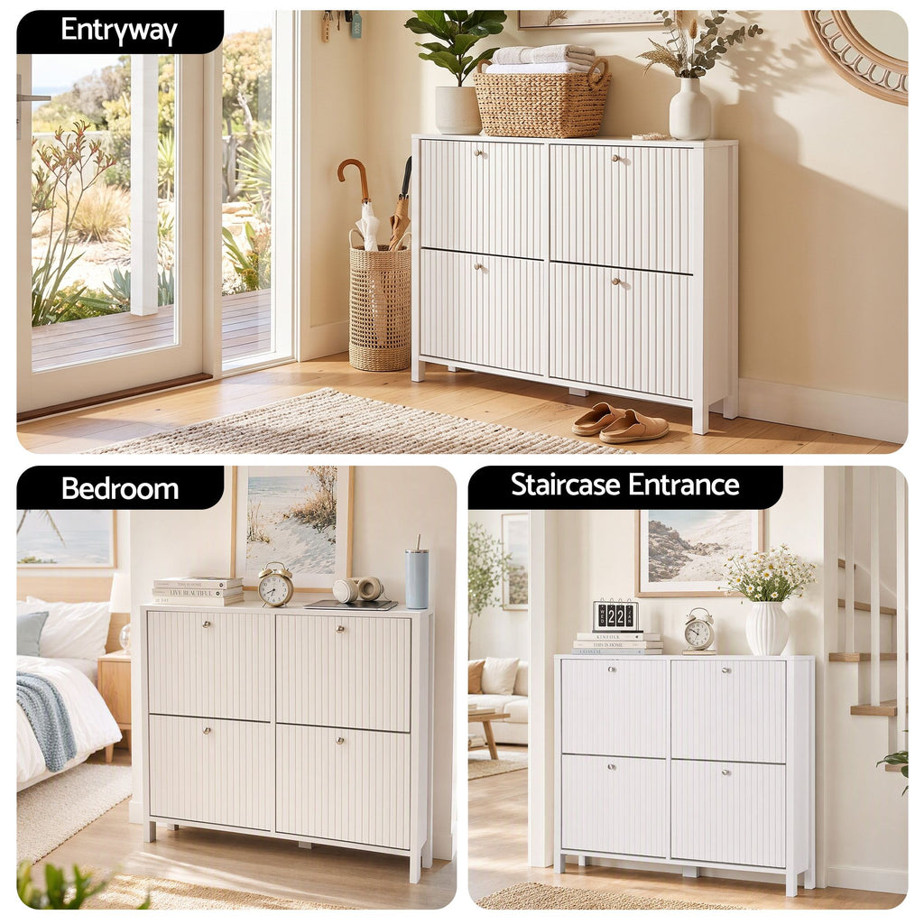 Shoe Cabinet – Fluted, 4 Drawers, White