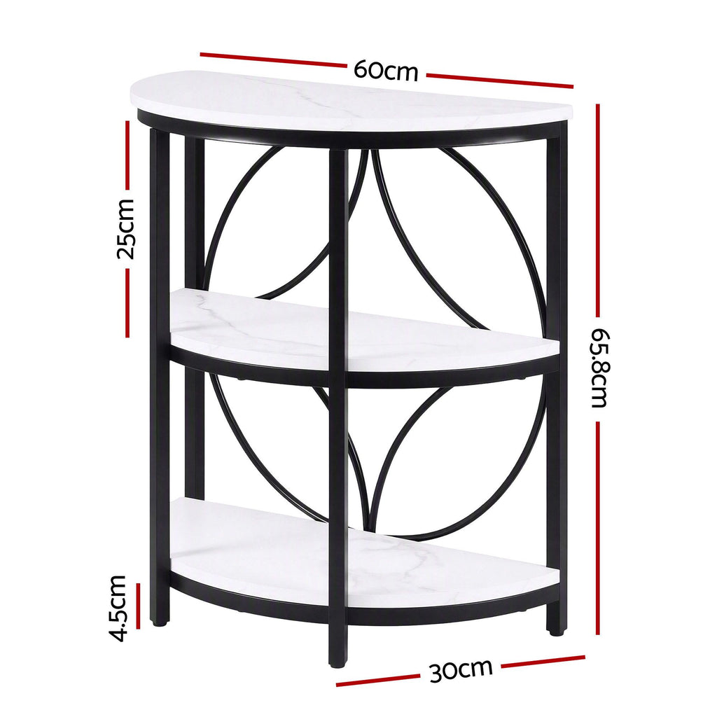 Side Table – Half-Moon, 3 Tiers, White & Black