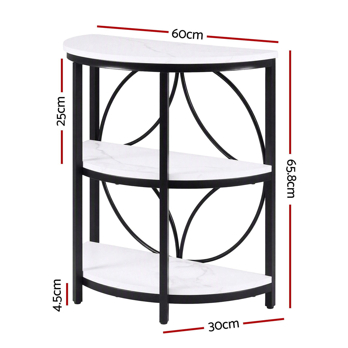 Side Table – Half-Moon, 3 Tiers, White & Black