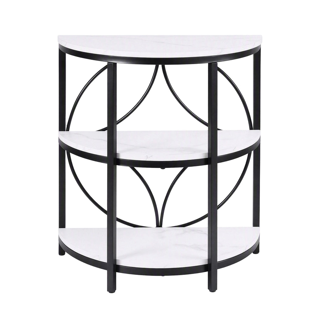 Side Table – Half-Moon, 3 Tiers, White & Black