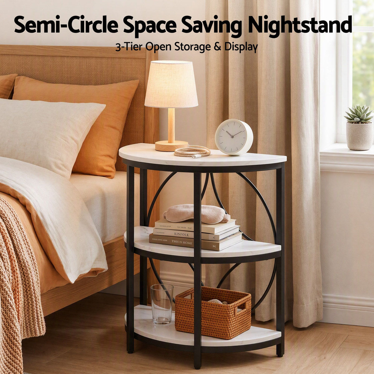 Side Table – Half-Moon, 3 Tiers, White & Black