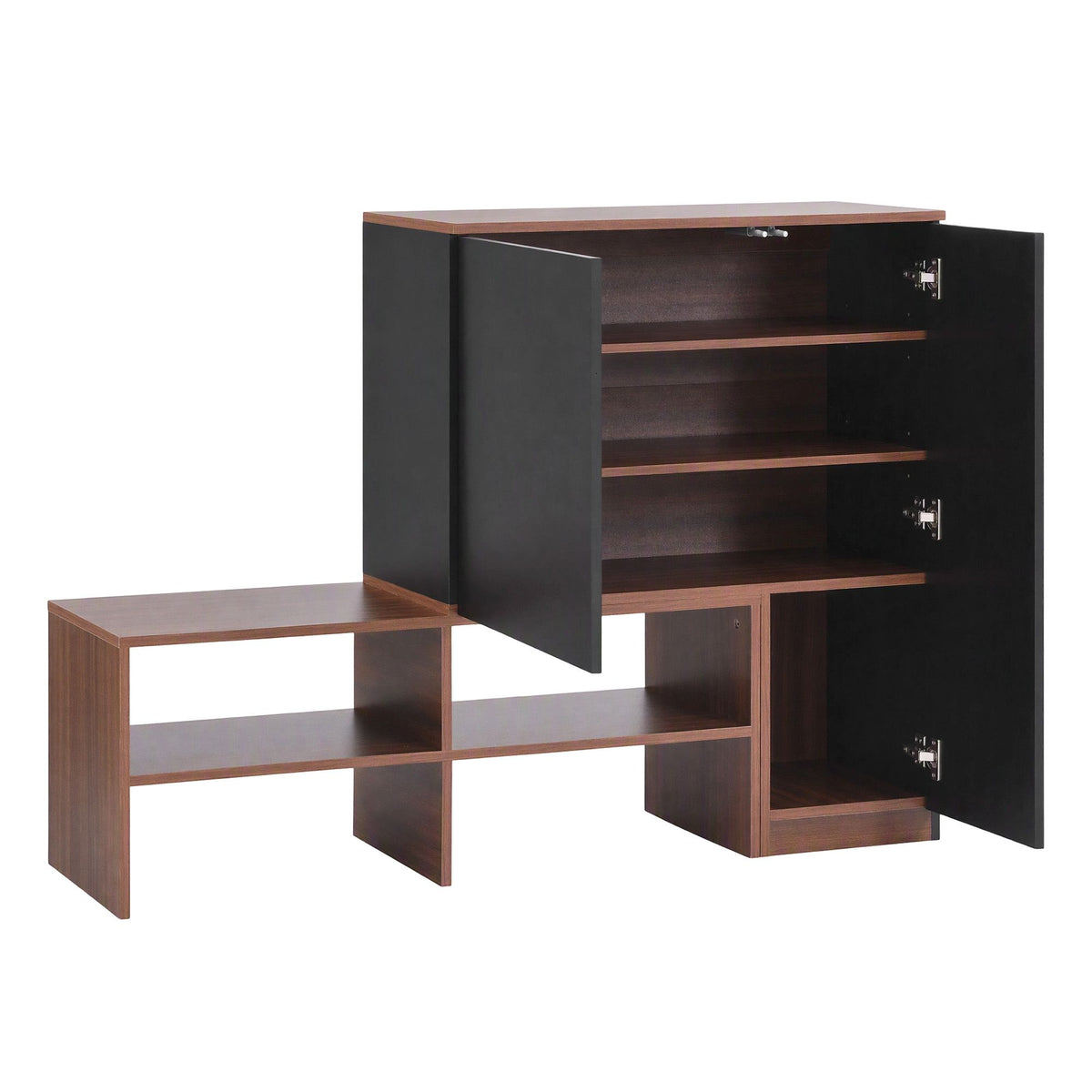 Shoe Storage Bench with Adjustable Shelves – Walnut & Black