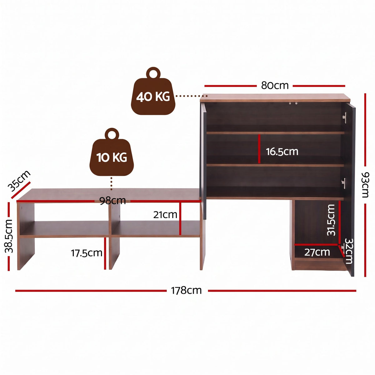 Shoe Storage Bench with Adjustable Shelves – Walnut & Black