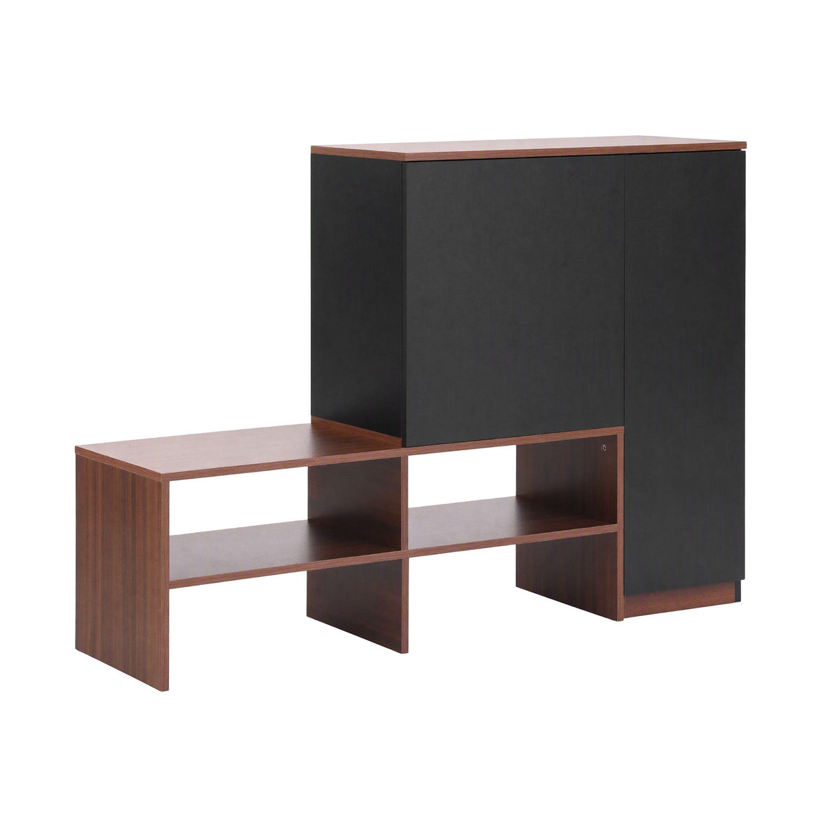 Shoe Storage Bench with Adjustable Shelves – Walnut & Black