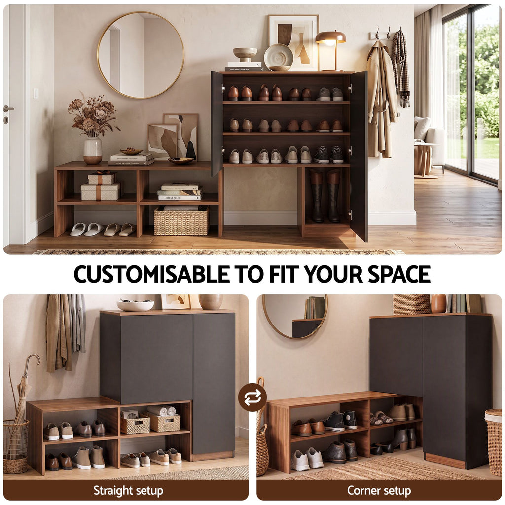 Shoe Storage Bench with Adjustable Shelves – Walnut & Black