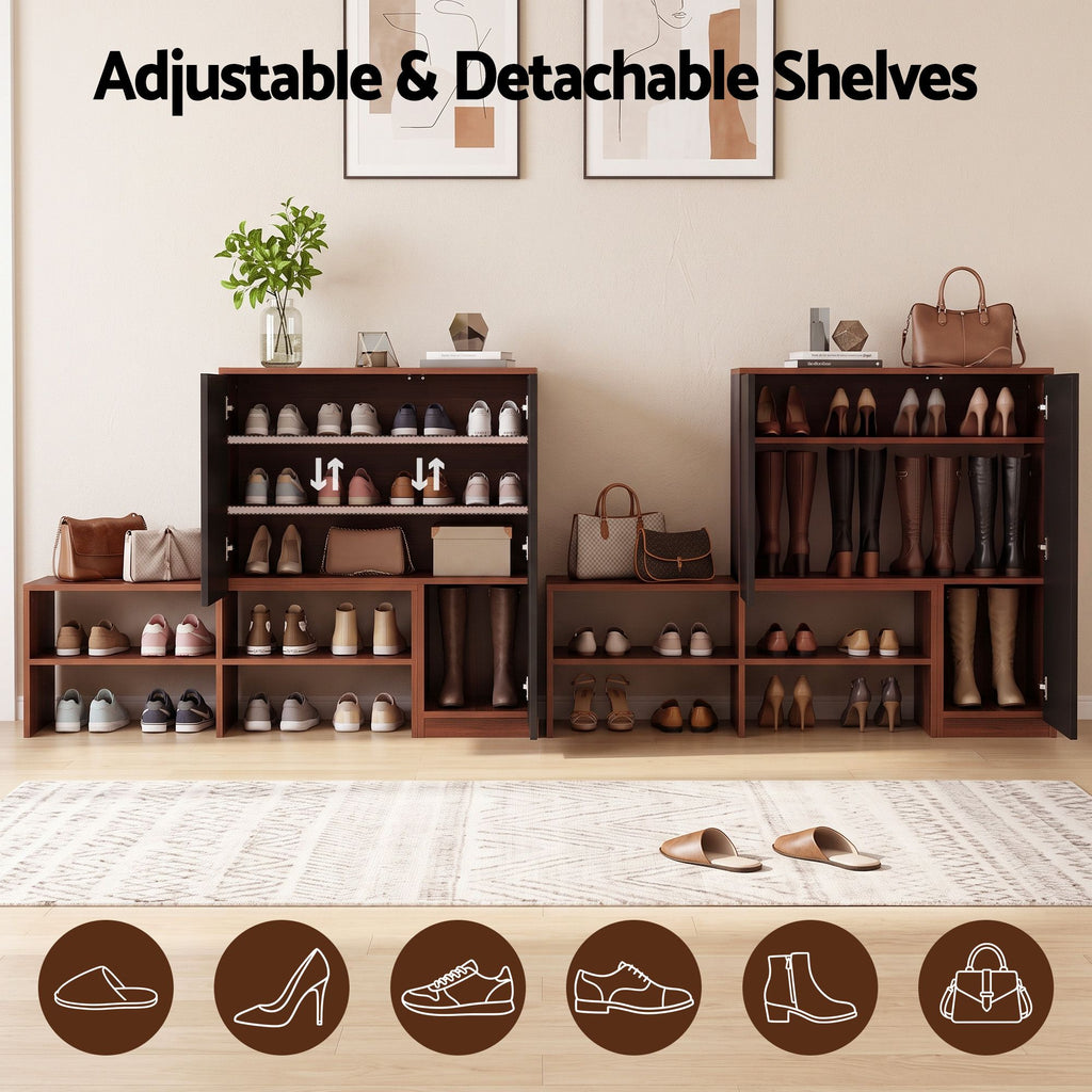 Shoe Storage Bench with Adjustable Shelves – Walnut & Black