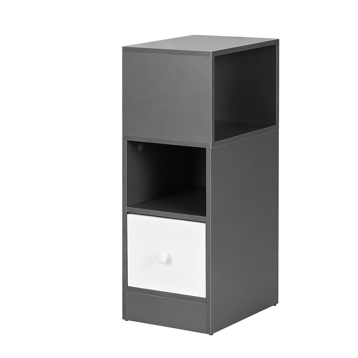 Bedside Table with Drawer – Narrow, Grey & White