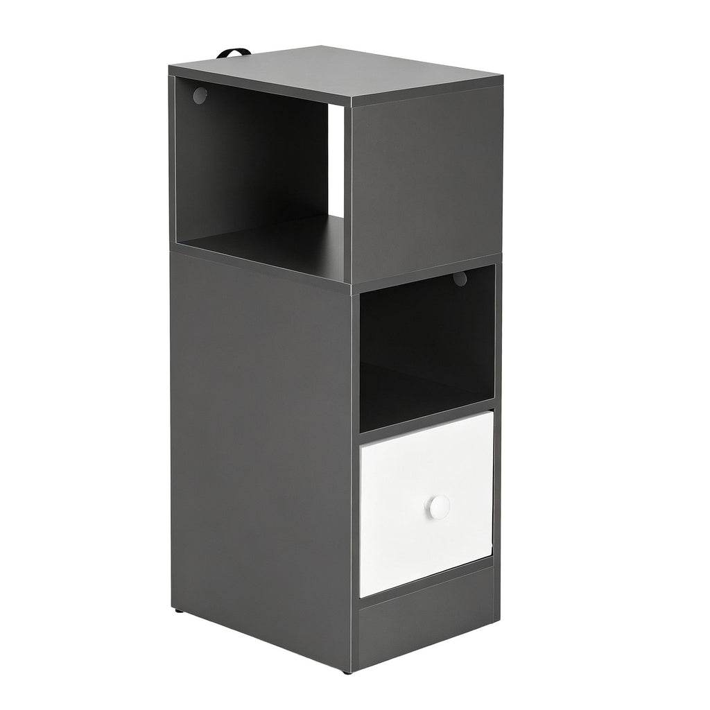 Bedside Table with Drawer – Narrow, Grey & White
