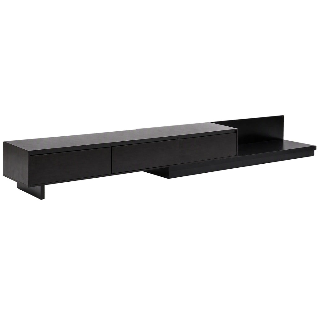 TV Unit with 3 Drawers – Extendable, Dark Walnut & Black