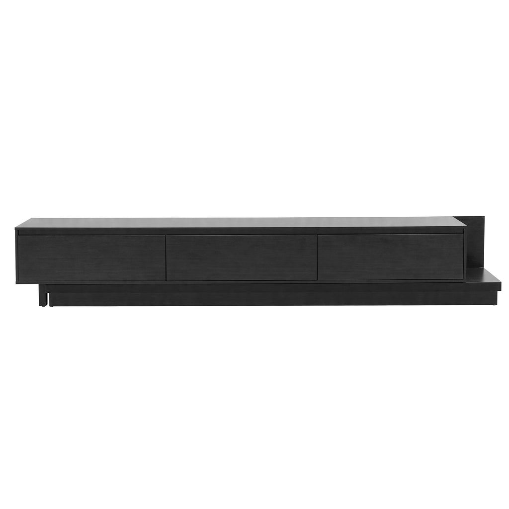 TV Unit with 3 Drawers – Extendable, Dark Walnut & Black