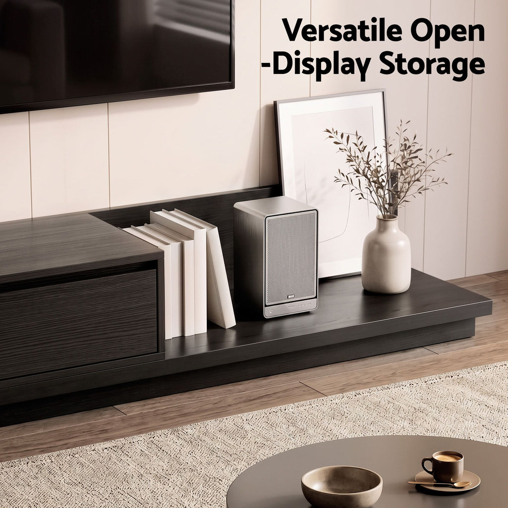TV Unit with 3 Drawers – Extendable, Dark Walnut & Black