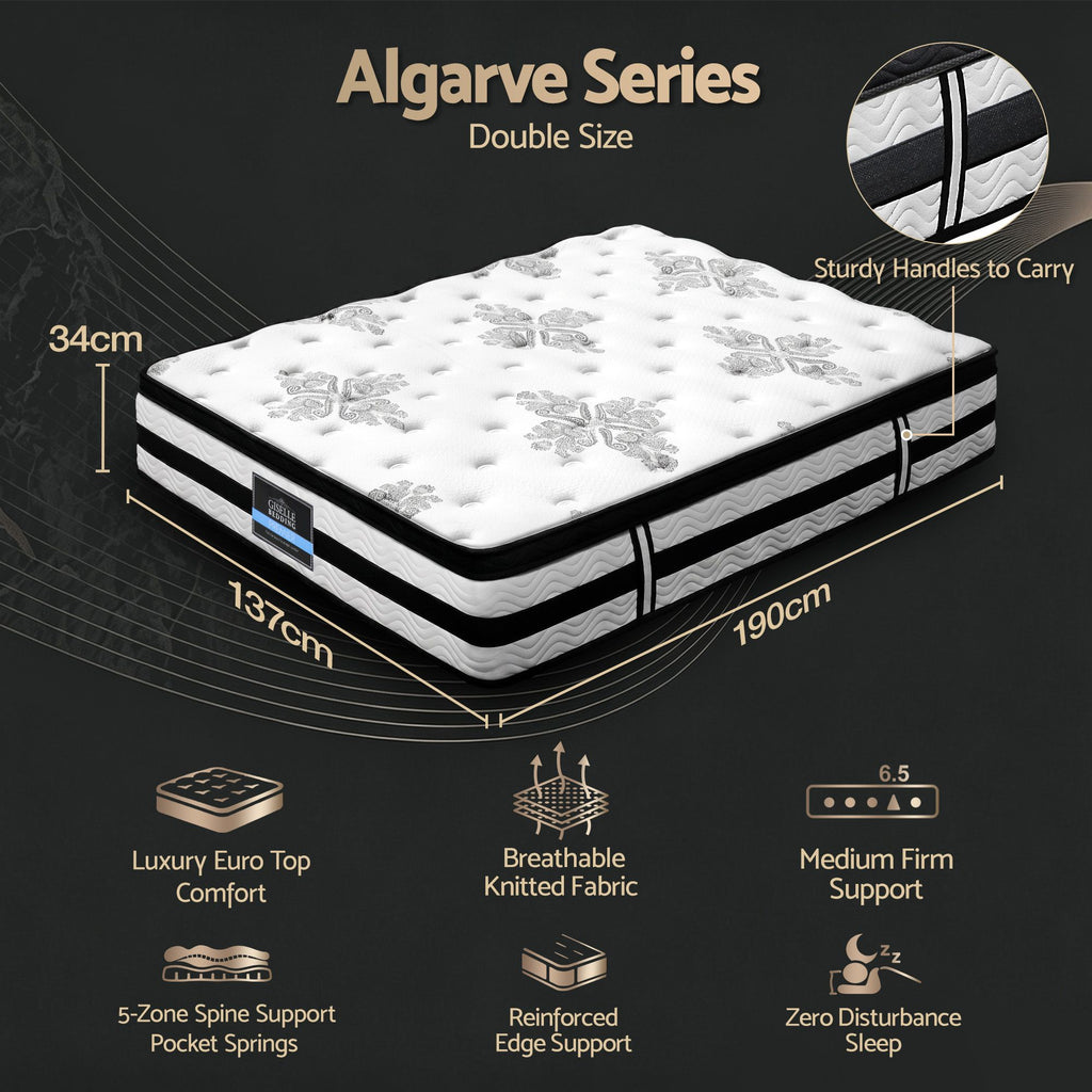 Giselle Bedding 34cm Mattress Euro Top Pocket Spring Double