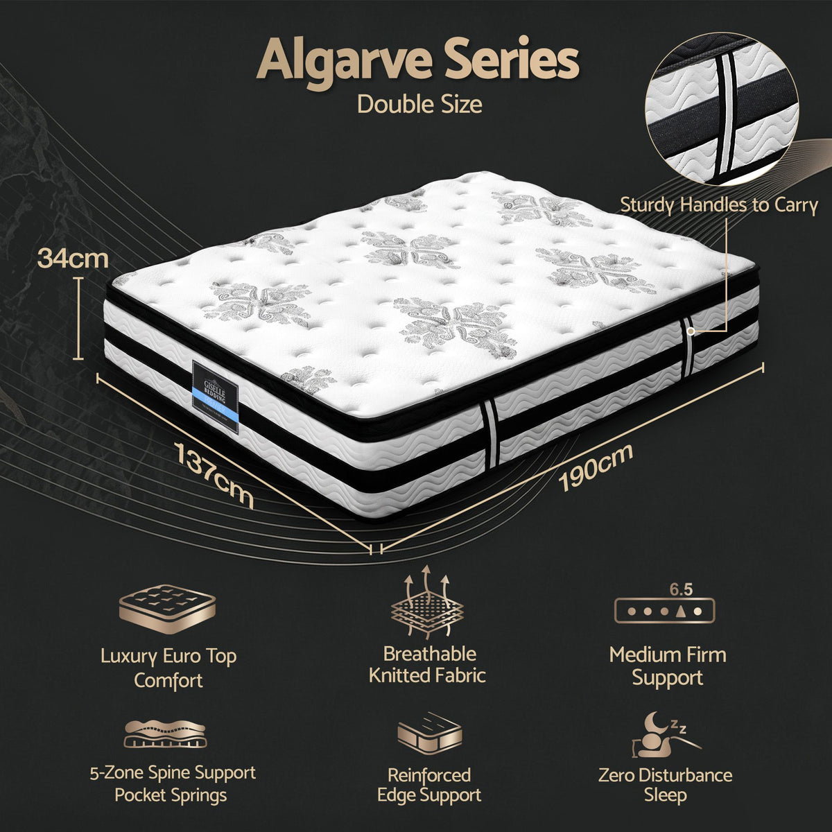 Giselle Bedding 34cm Mattress Euro Top Pocket Spring Double