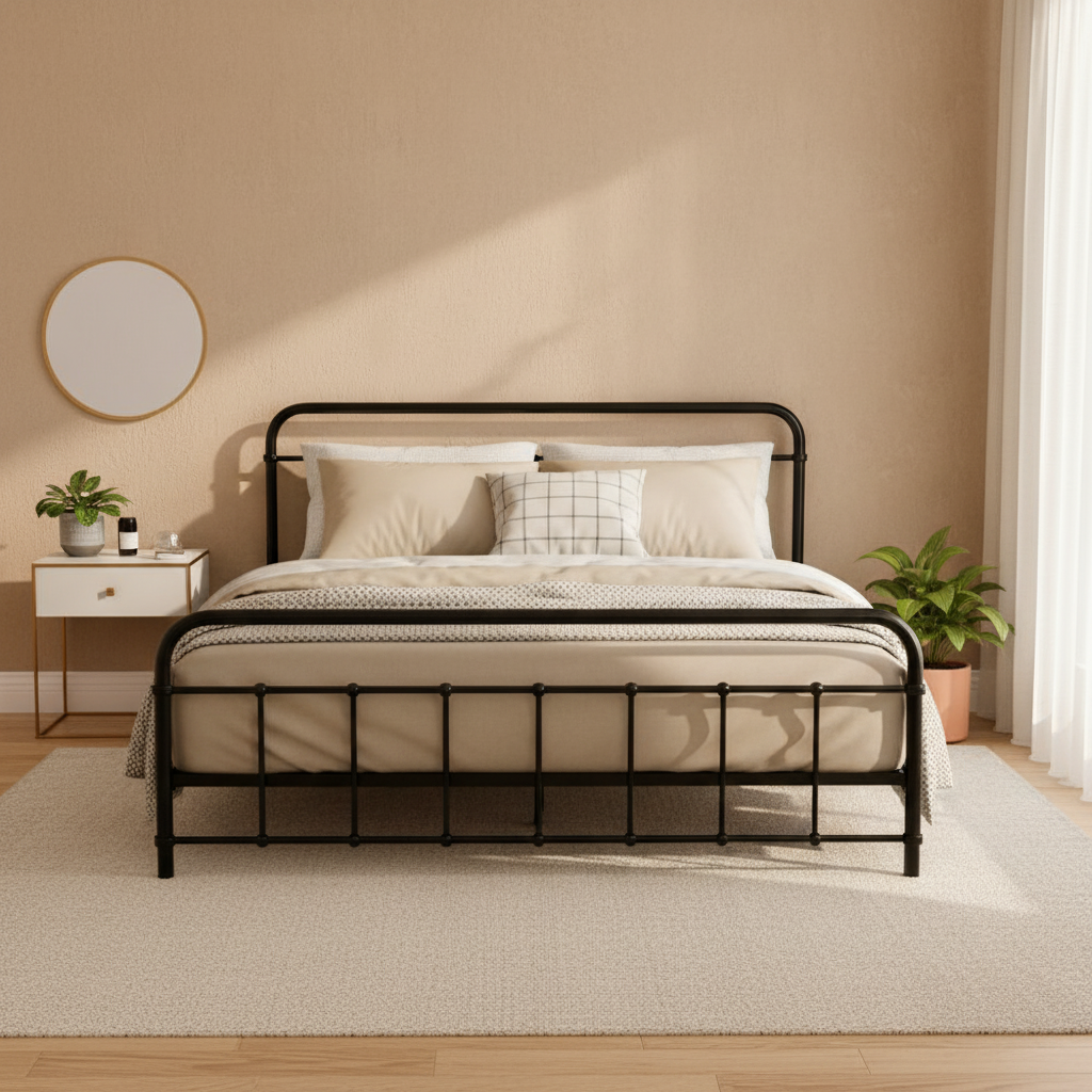 Artiss LEO Metal Bed Frame - Black - Queen