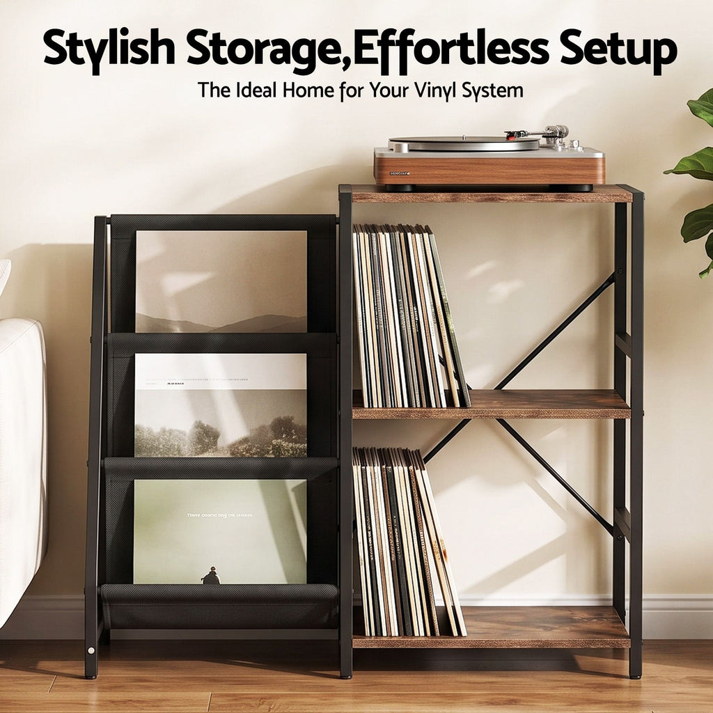 Record Player Stand with Vinyl Storage – 3 Tiers