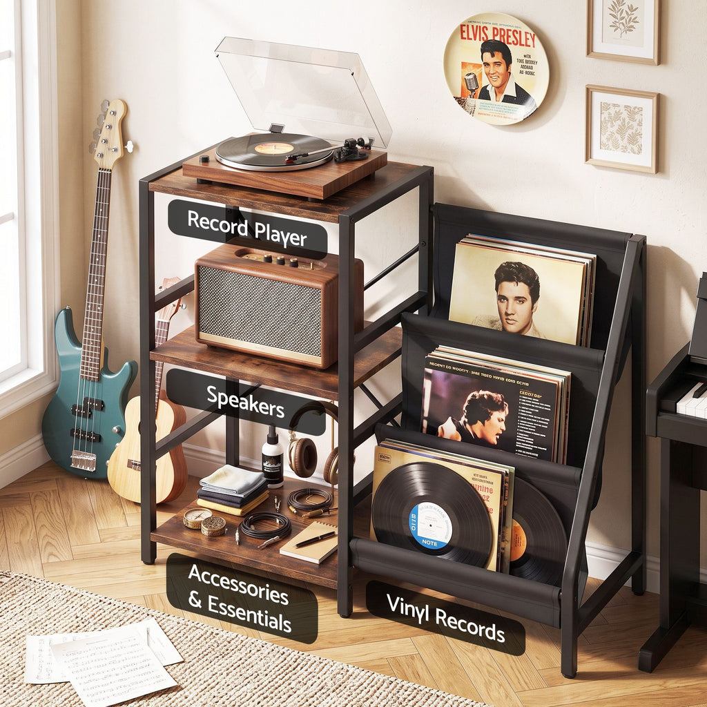 Record Player Stand with Vinyl Storage – 3 Tiers